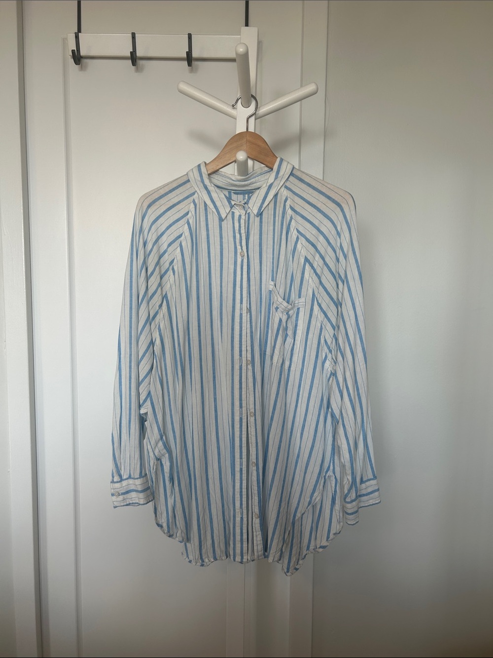 Aerie Light Blue & White Striped Button-Up Shirt